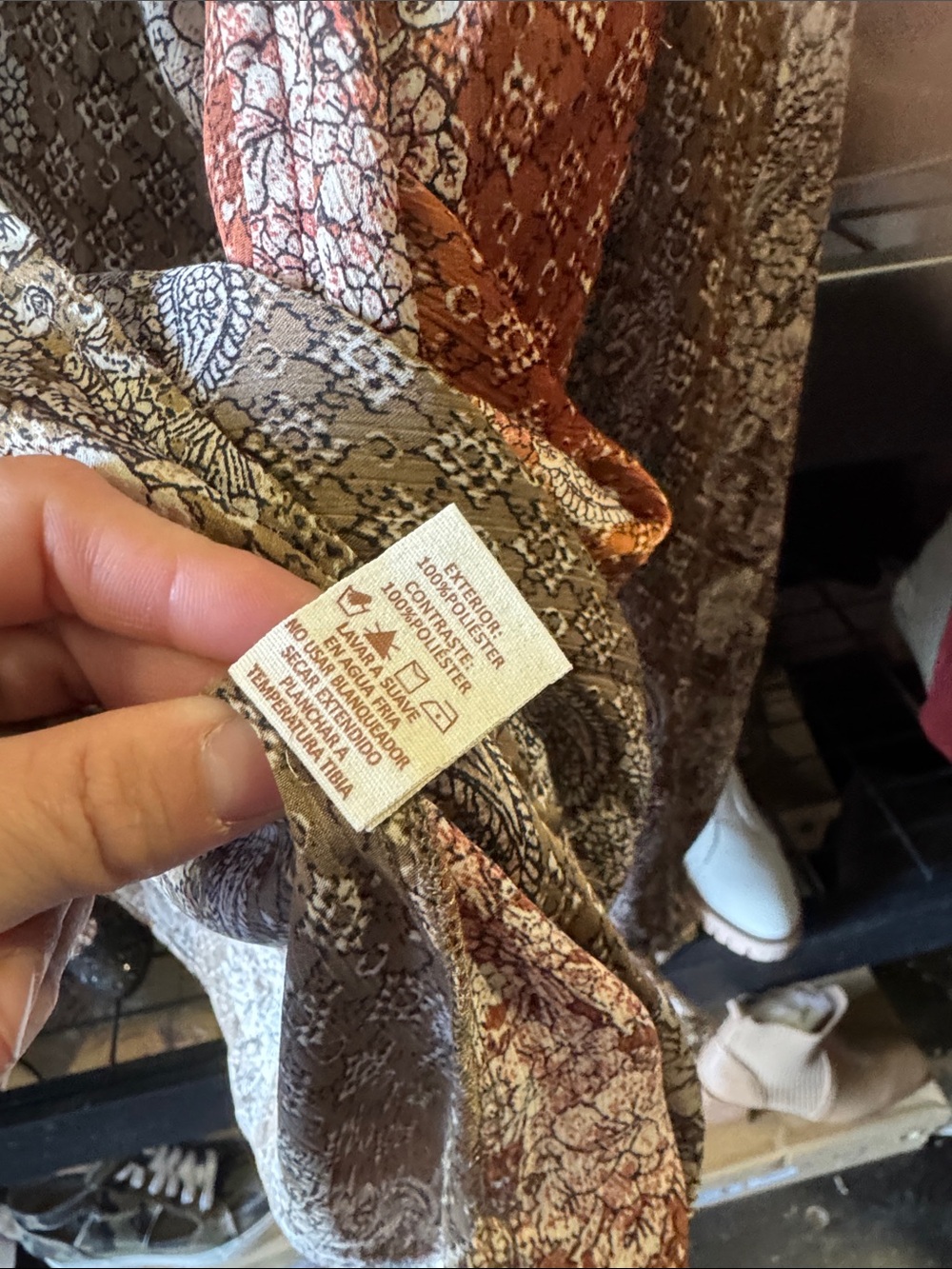 Mystree Brown and Rust Printed Surplice Blouse - Picture 5 of 5